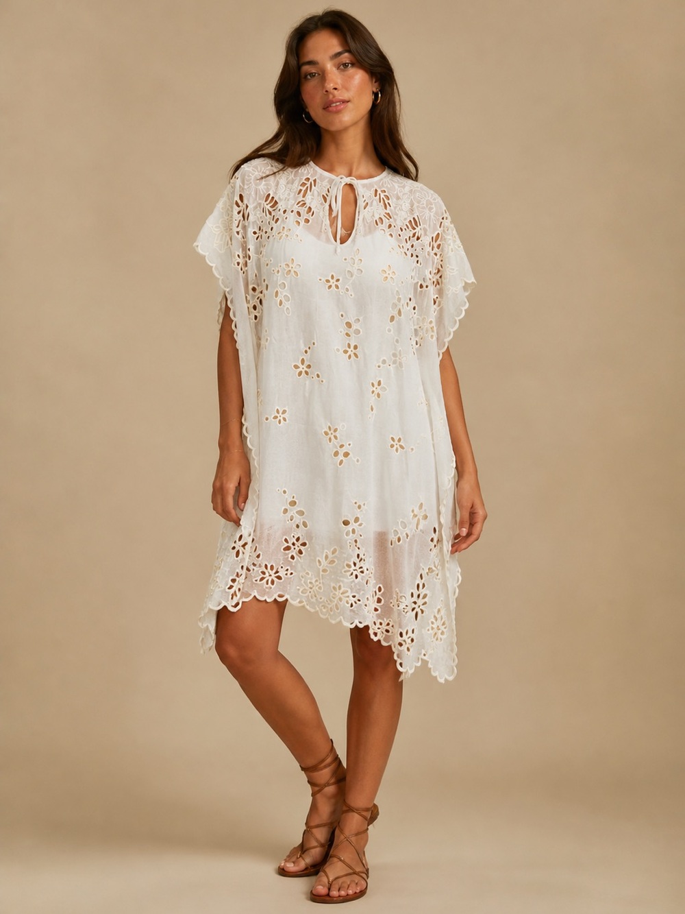 Johnny Was White Eyelet Asymmetrical Tunic Dress